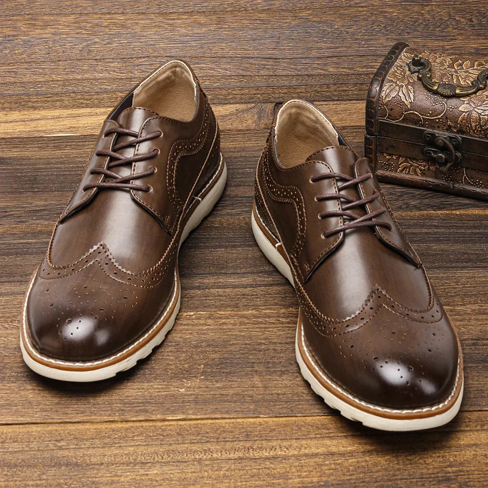 Men’s Casual Business Brogue Shoes – Classic Retro Lace-Up Flats - Beaumont & Lane